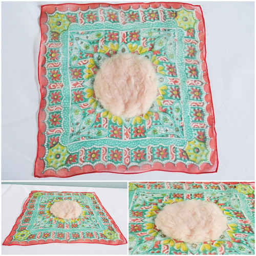 Vintage powder puff hanky - powder,